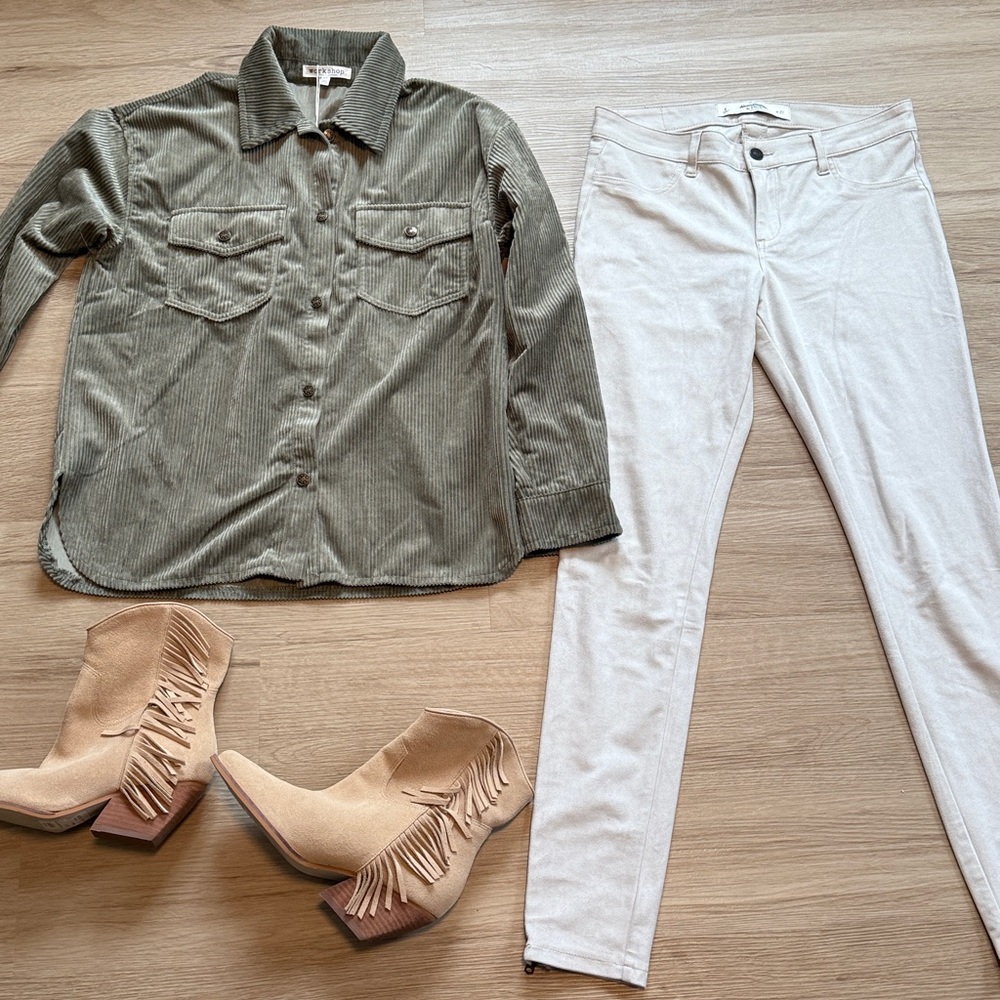 Green Corduroy Button Up Top